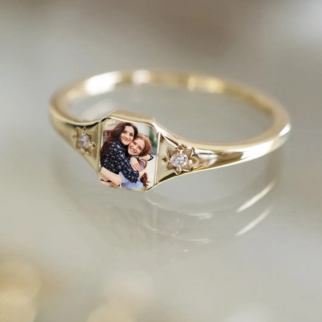 For Sister - Photo Birthstone Custom Ring - Image 3