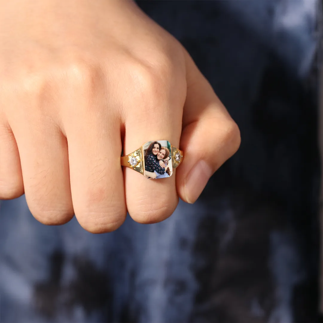 For Sister - Photo Birthstone Custom Ring - Image 5