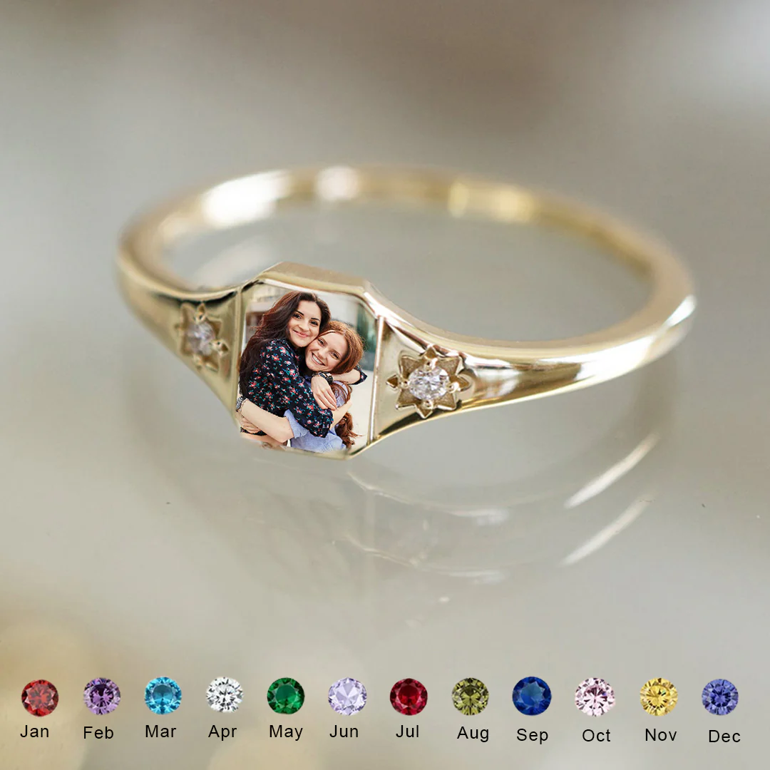 For Sister - Photo Birthstone Custom Ring - Image 8
