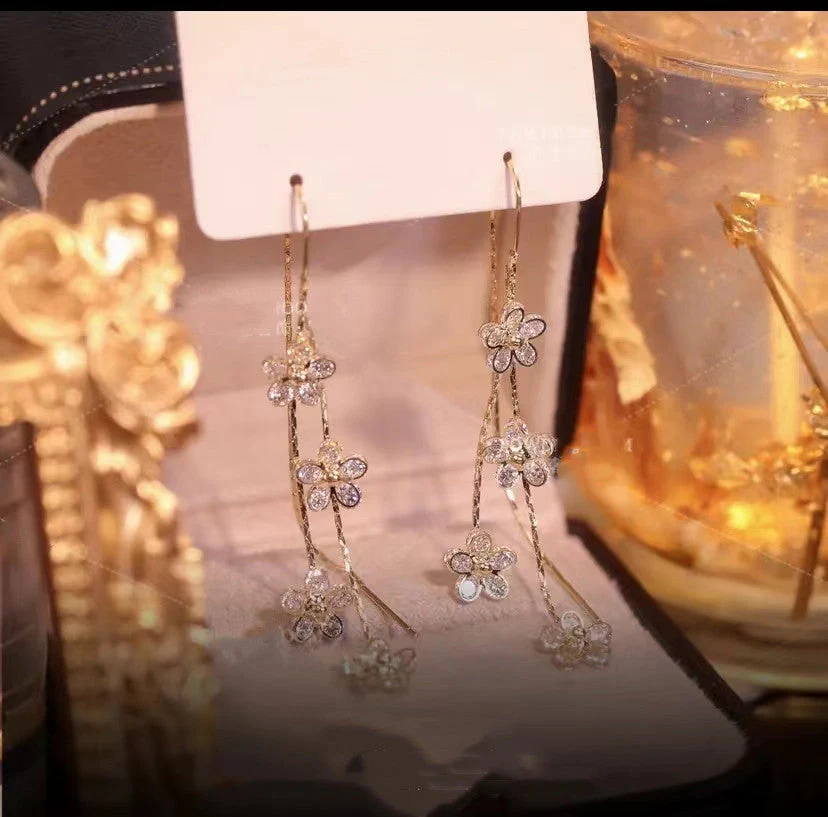 Shiny Zirconia Plum Blossom Earrings - Image 7