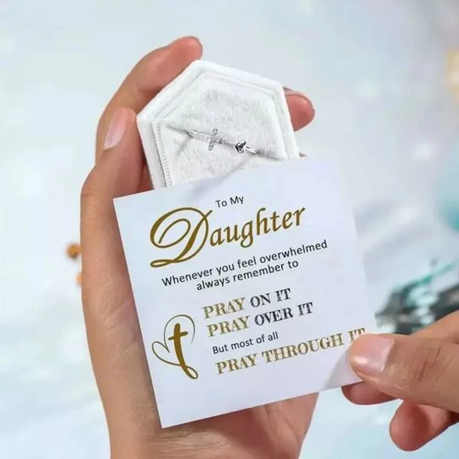 To My Daughter Pray Through It Heart And Cross Ring - Image 4