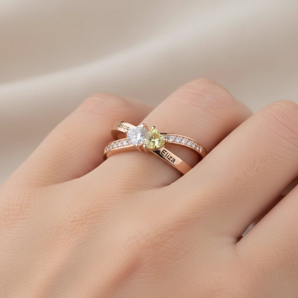 For My Daughter- Custom Promise Two Heart Birthstone Ring - Image 11