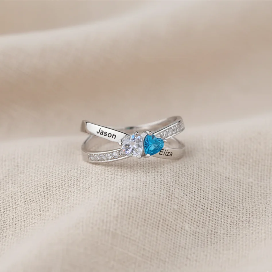 For My Daughter- Custom Promise Two Heart Birthstone Ring - Image 6