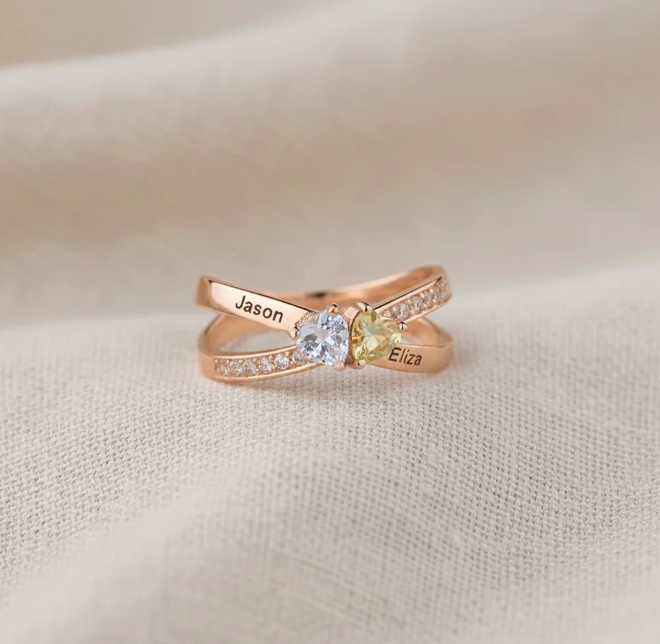 For My Daughter- Custom Promise Two Heart Birthstone Ring - Image 7