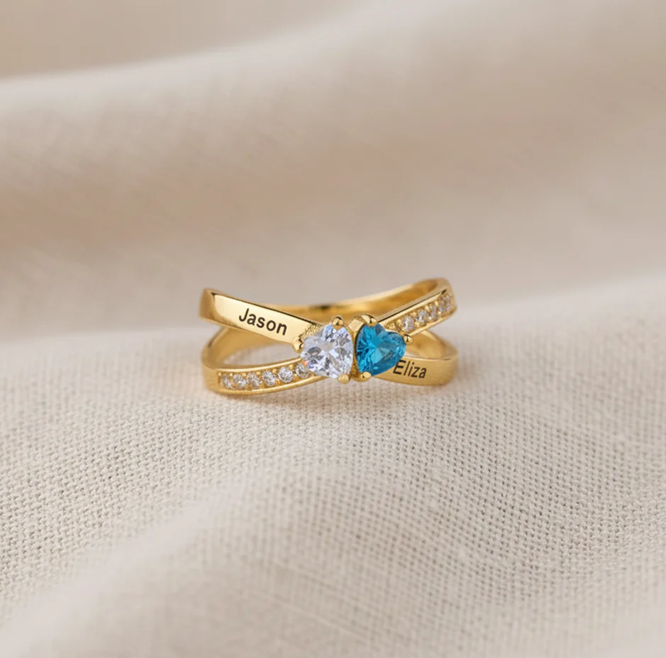 For My Daughter- Custom Promise Two Heart Birthstone Ring - Image 9