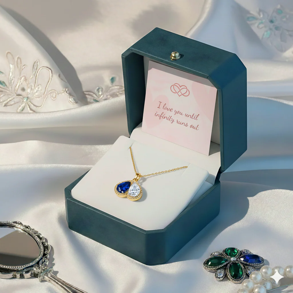 For Love- Custom Promise Two Heart Birthstone Necklace - Image 9
