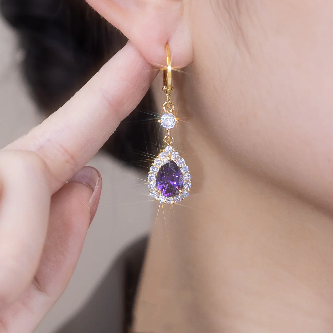 🌸Mother's Day Hot Sale✨PURPLE ZIRCON DROP SHAPE EARRINGS