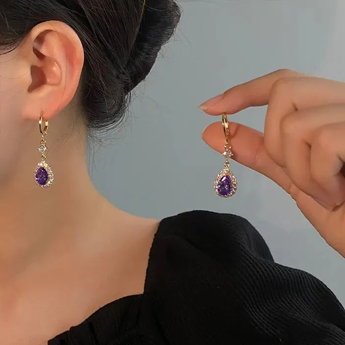 🌸Mother's Day Hot Sale✨PURPLE ZIRCON DROP SHAPE EARRINGS - Image 6