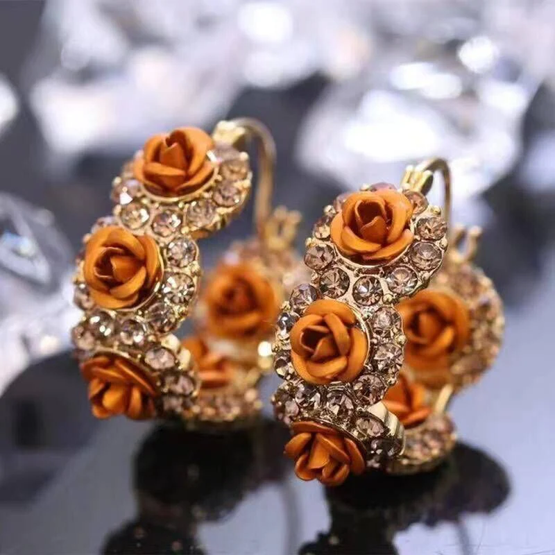 🌸French Style Retro Champagne Rose Earrings - Image 2