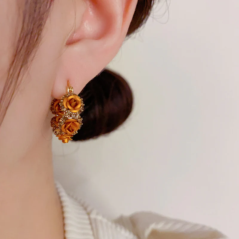 🌸French Style Retro Champagne Rose Earrings - Image 3