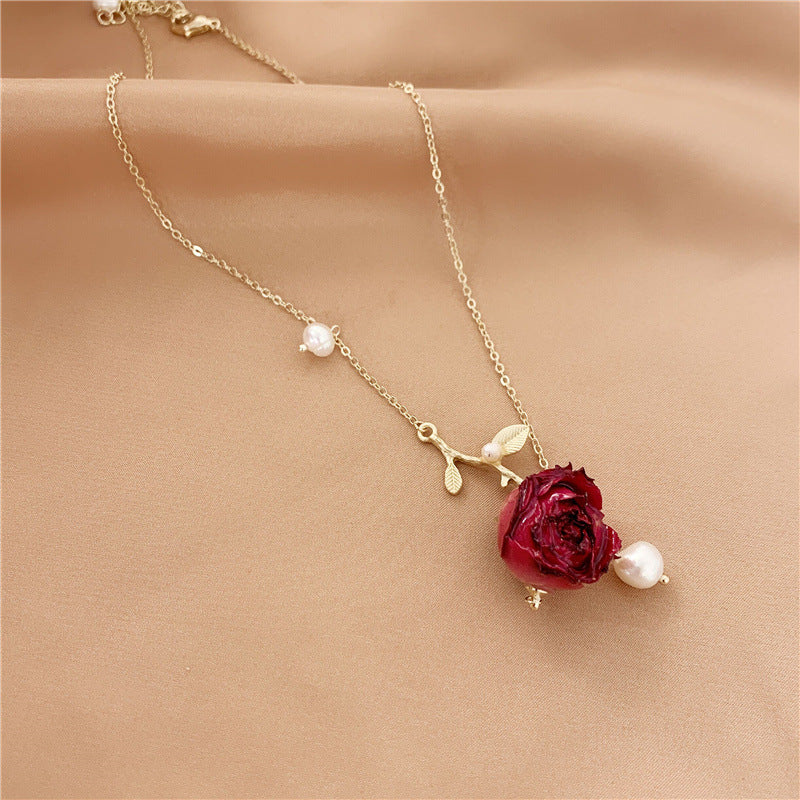 Branch Pearl Dried Rose Flower Bracelet Necklace - Image 4