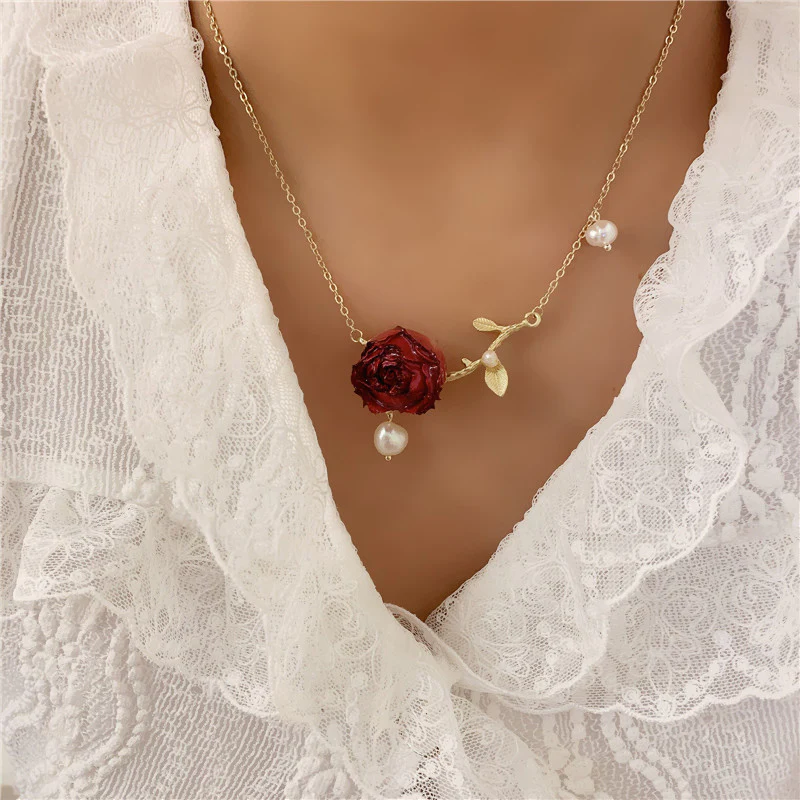 Branch Pearl Dried Rose Flower Bracelet Necklace - Image 6