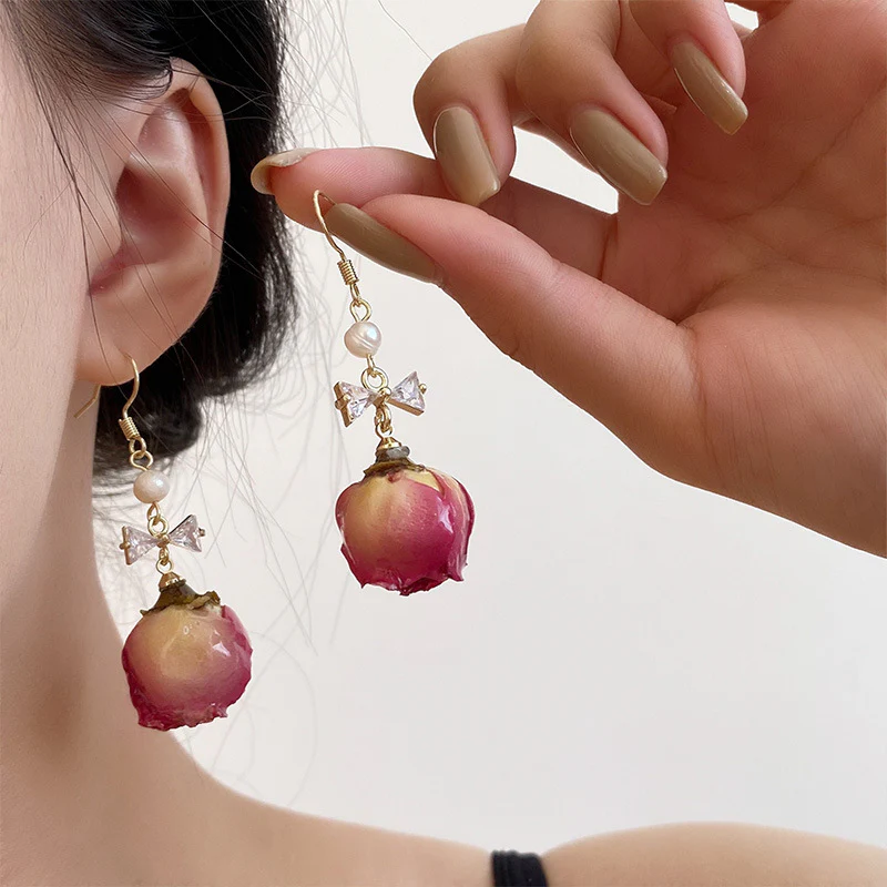 Vintage Rose Dried Flower Earrings - Image 3