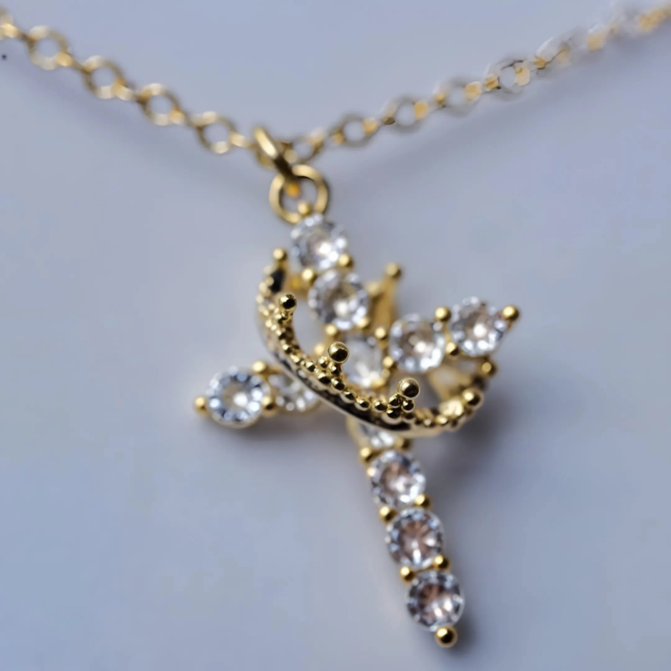 Paved Cross Rotated Crown Necklace - Image 5