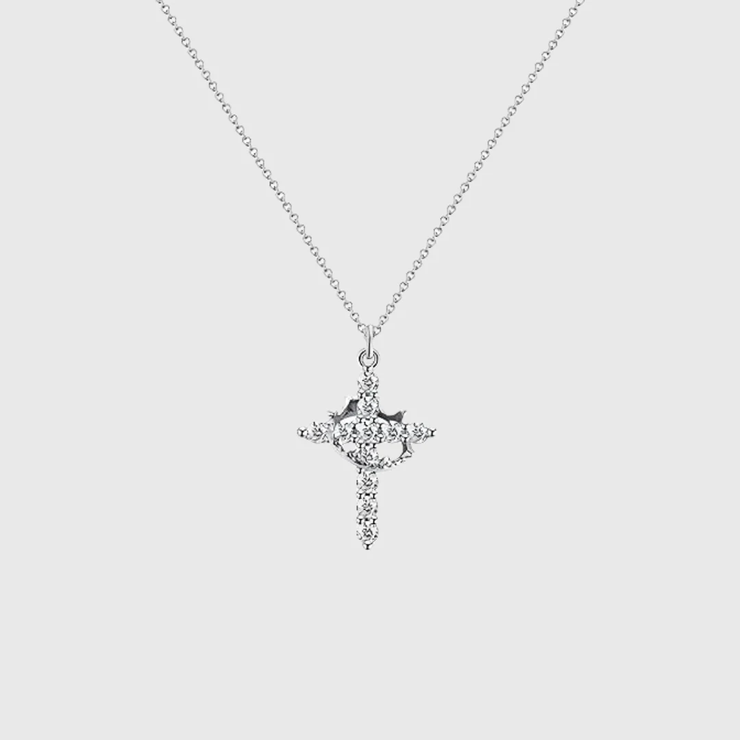 Paved Cross Rotated Crown Necklace - Image 7