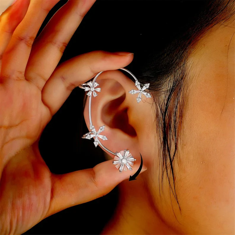 🔥Summer Hot Sale🌊	Shiny Non-piercing Rotating Jasmine Cuff Earrings - Image 2
