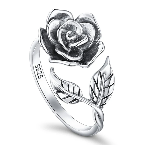 S925 Sterling Silver Adjustable Wrap Open Rose Flower Ring - Image 3