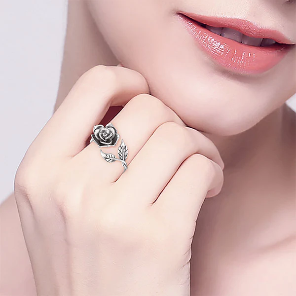 S925 Sterling Silver Adjustable Wrap Open Rose Flower Ring - Image 4