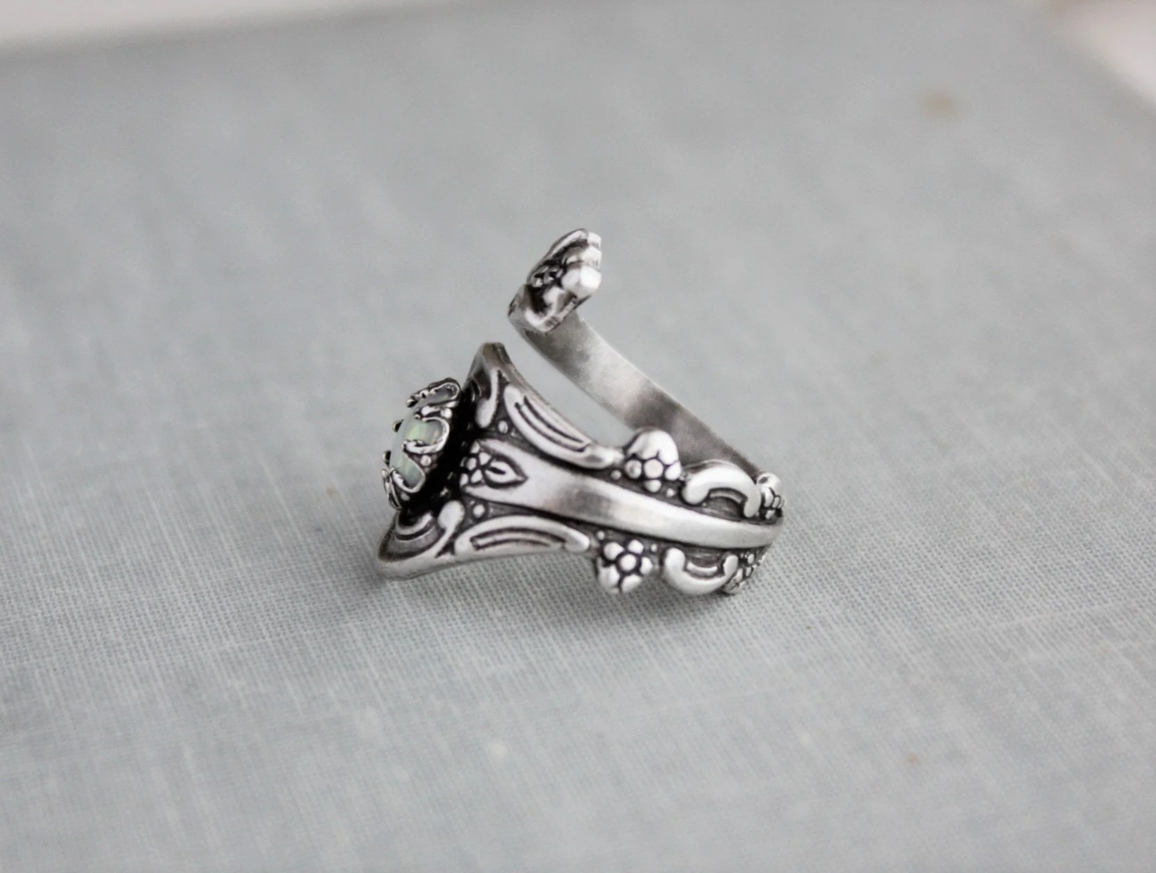S925 STERLING SILVER WHITE OPAL SPOON RING - Image 7