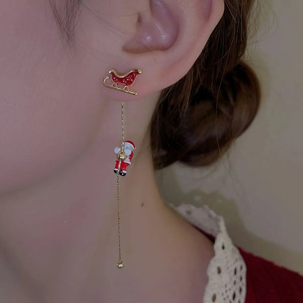 Christmas Santa Claus Tassel Earrings - Image 2