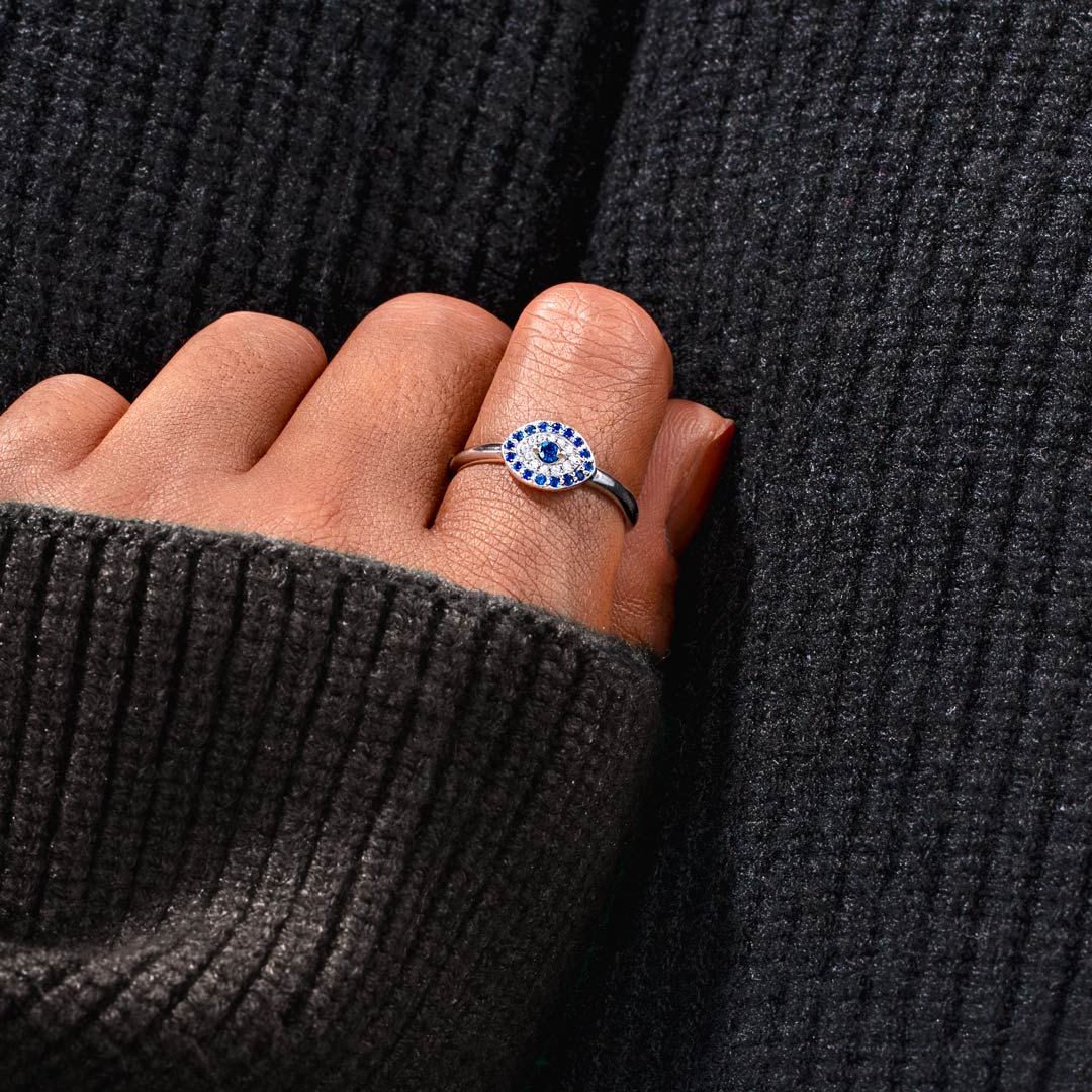 Sending You Good Vibes and Protection Evil Eye Ring - Image 6