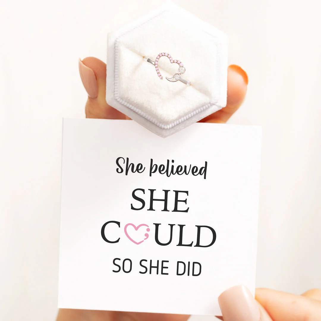 She Believed She Could So She Did Semicolon Ring - Image 3