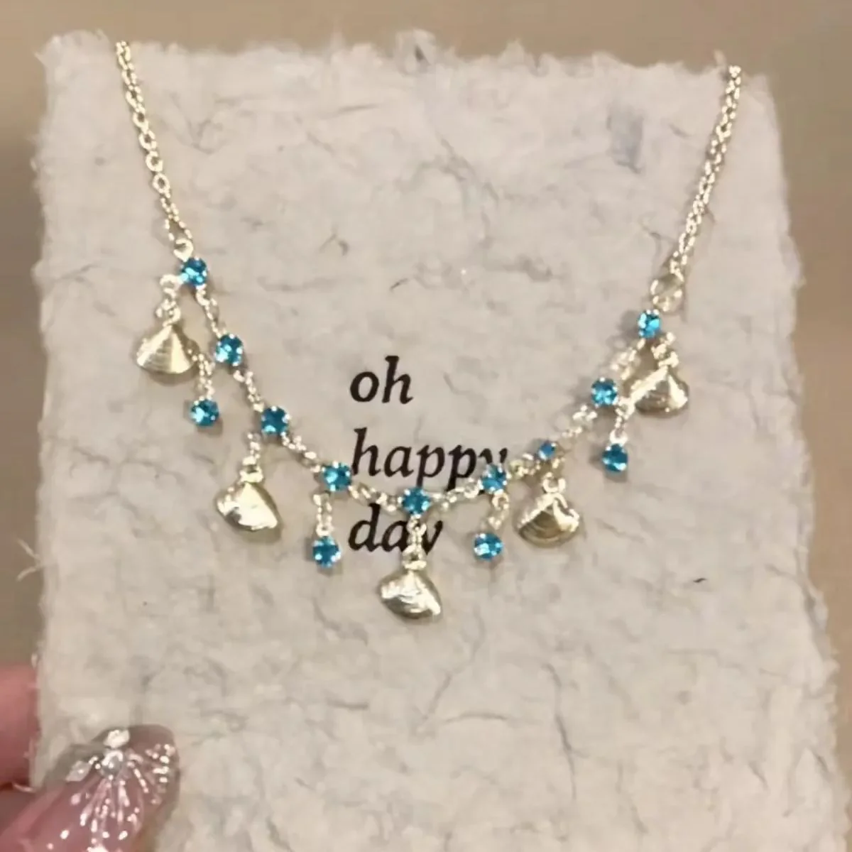 🌸Shell Aquamarine Tassel Necklace - Image 4