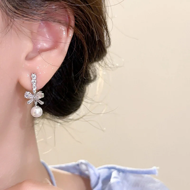 Hot Sale🎁Shiny Bow Pearl Earrings - Image 5
