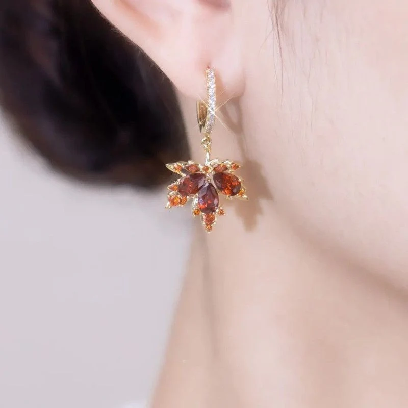 Shiny Crystal Maple Tassel Earrings - Image 2