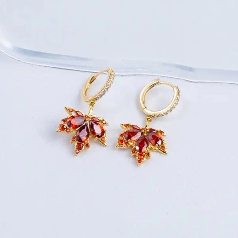 Shiny Crystal Maple Tassel Earrings - Image 3
