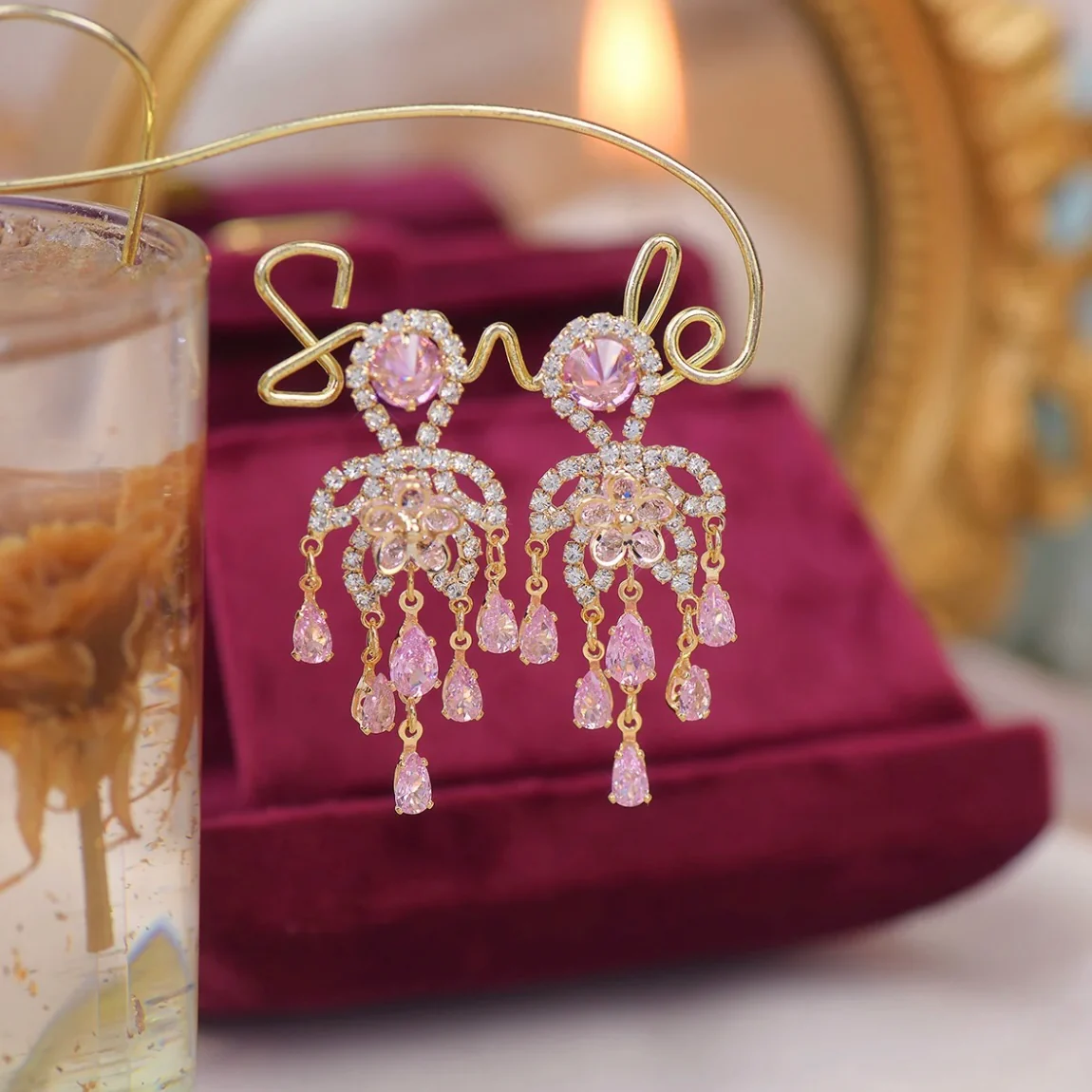 Hot Sale🎁Shiny Pink Tassel Earrings - Image 3