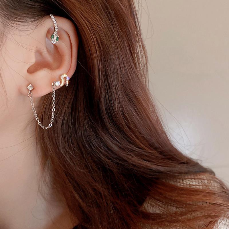Shiny Zircon Snake Ear Hanging Ear Clip Cuff For Women - Image 3