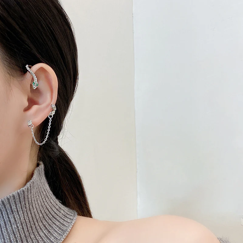 Shiny Zircon Snake Ear Hanging Ear Clip Cuff For Women - Image 4