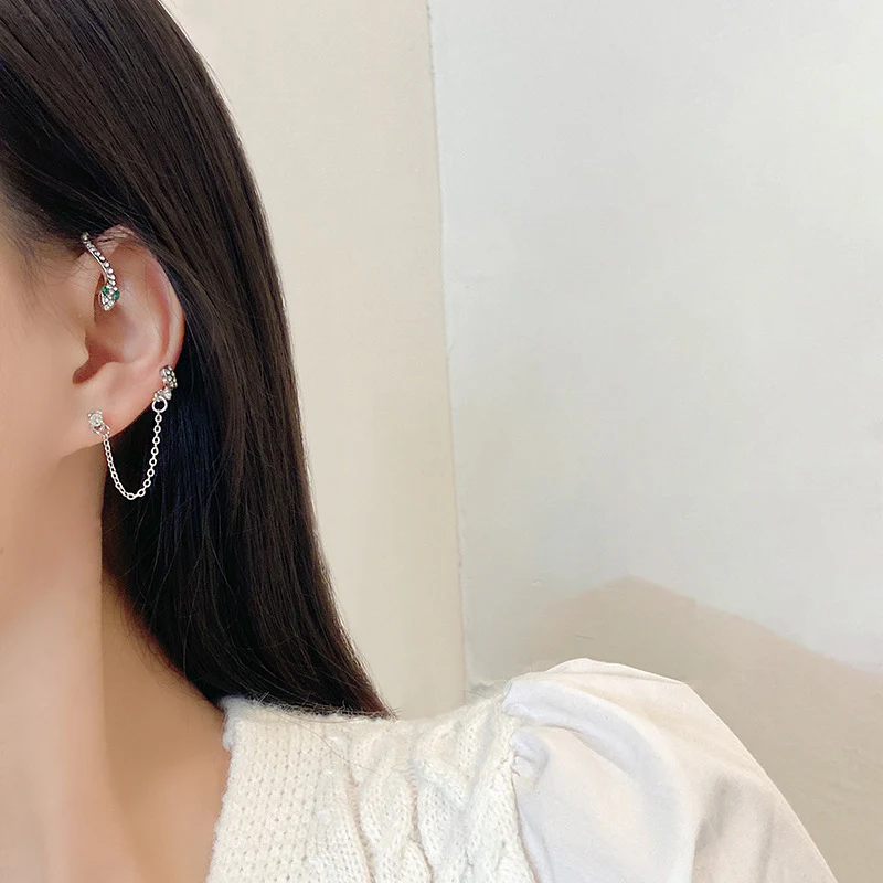 Shiny Zircon Snake Ear Hanging Ear Clip Cuff For Women - Image 6