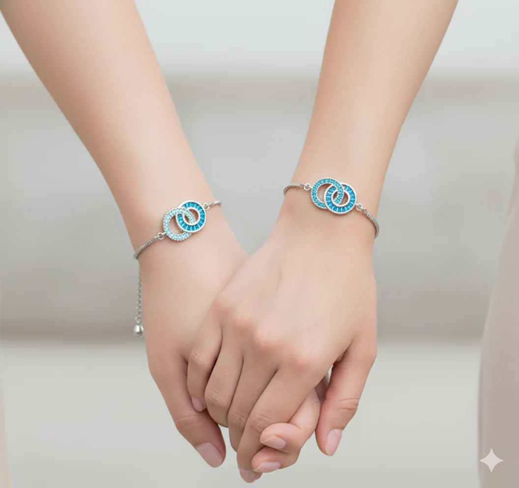 For Friend - Not Sisters By Blood But Sisters By Heart Birthstone Linking Circles Bracelet - Image 2