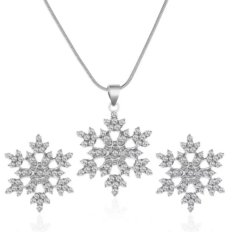 🔥Summer Hot Sale🌊	Diamonds Snowflake Earrings Necklace Set - Image 11