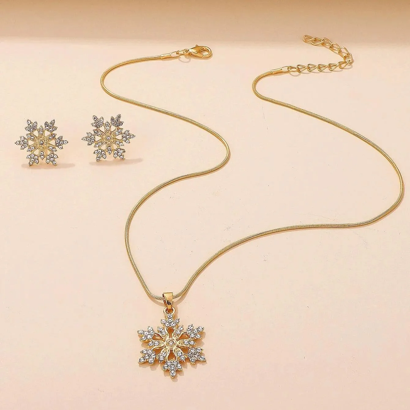 🔥Summer Hot Sale🌊	Diamonds Snowflake Earrings Necklace Set - Image 8
