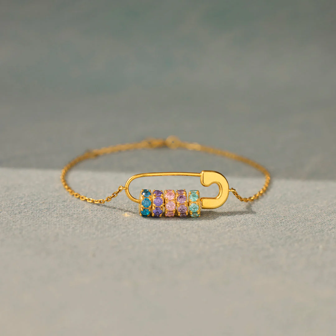 Mama's Mini Squad Safety Pin 1-8 Birthstone Bracelet - Image 5