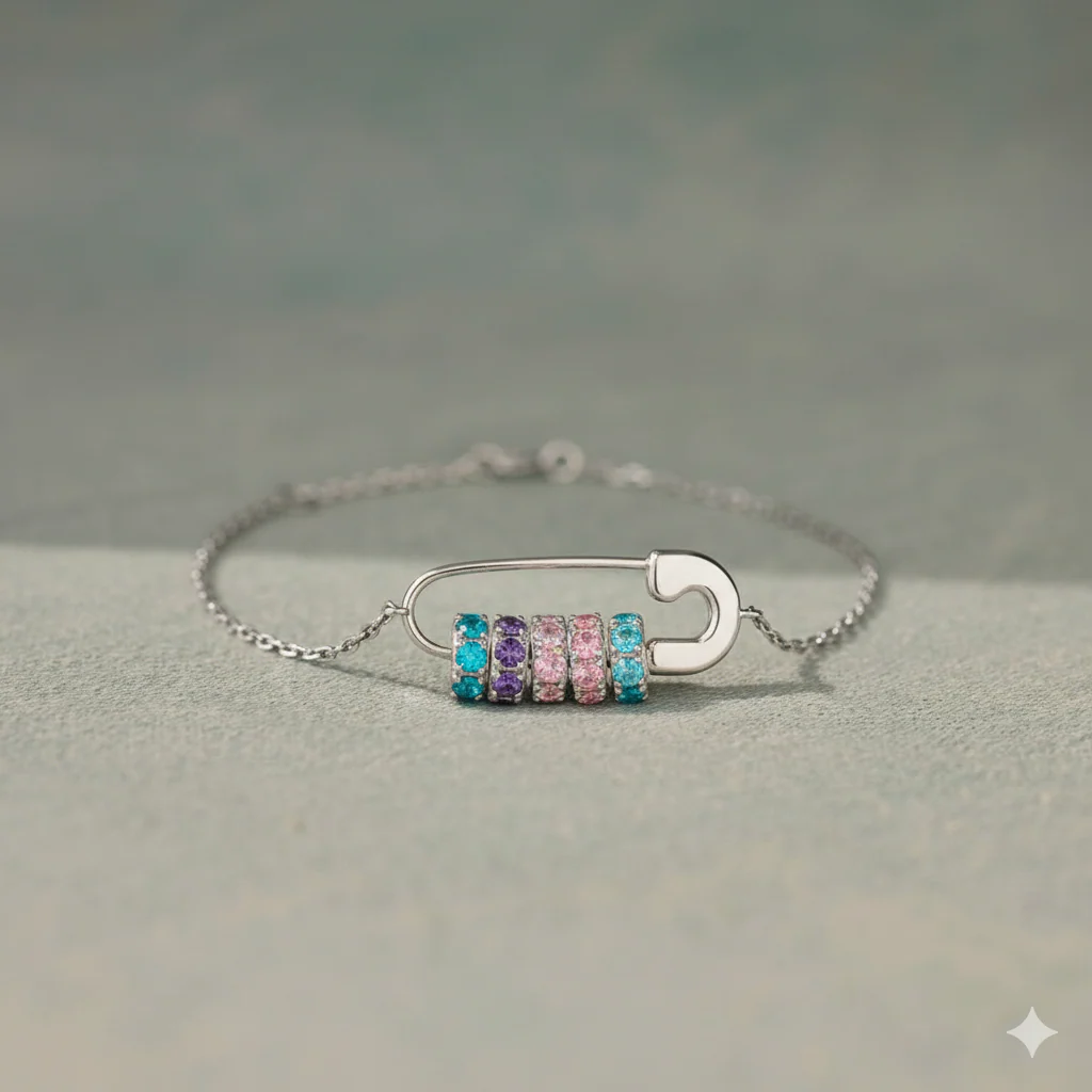 Mama's Mini Squad Safety Pin 1-8 Birthstone Bracelet - Image 6