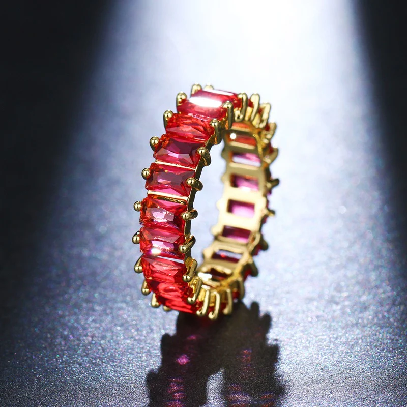 Square Cut Zircon Inlay Rainbow Ring - Image 7