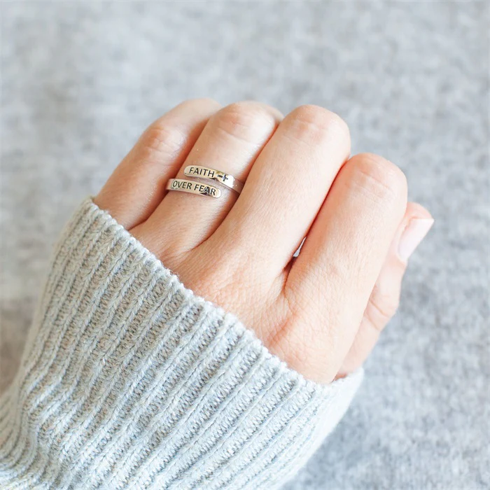 "FAITH OVER FEAR" Sterling Silver Cross Ring - Image 3
