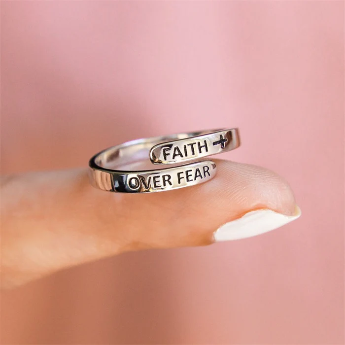 "FAITH OVER FEAR" Sterling Silver Cross Ring - Image 5