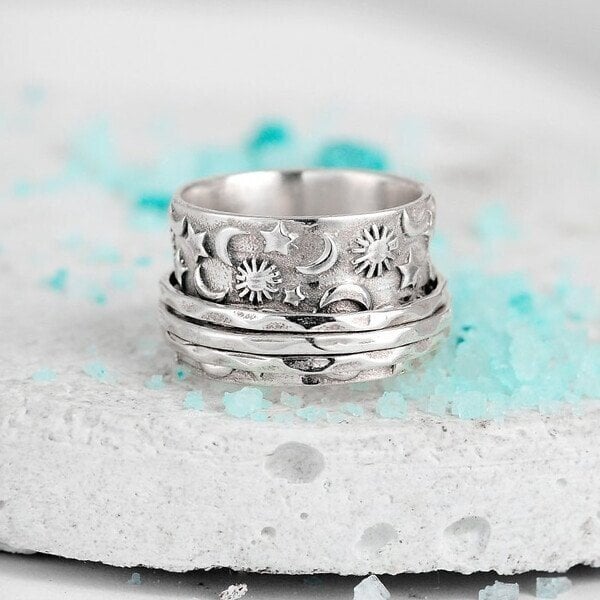 925 Sterling Silver Spinner Star Moon Sun Ringe