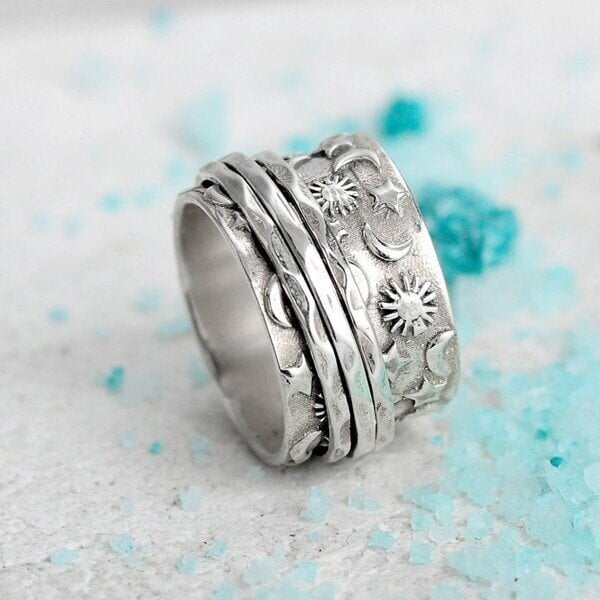 925 Sterling Silver Spinner Star Moon Sun Ringe - Image 2