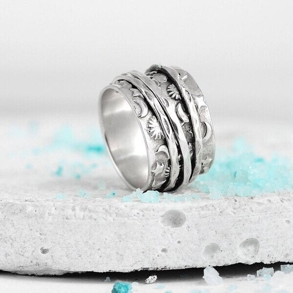 925 Sterling Silver Spinner Star Moon Sun Ringe - Image 3
