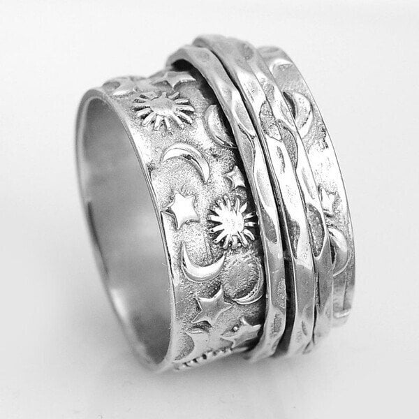 925 Sterling Silver Spinner Star Moon Sun Ringe - Image 4