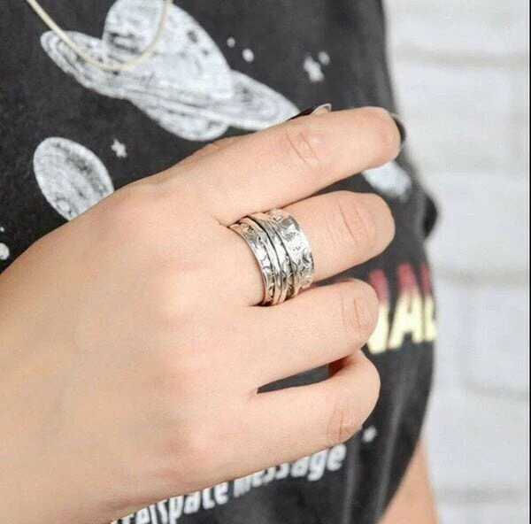 925 Sterling Silver Spinner Star Moon Sun Ringe - Image 6