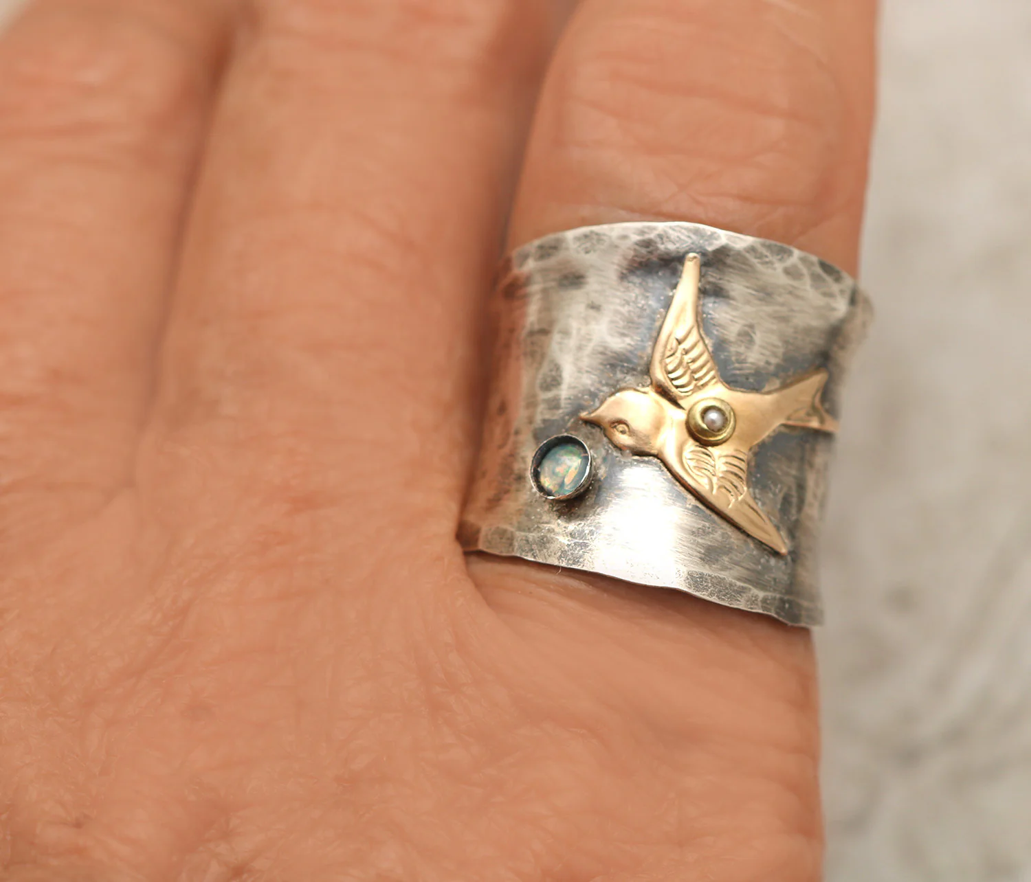 Sterling Silver Wide Band Ring, Bird Ring For Woman Unique - Image 3