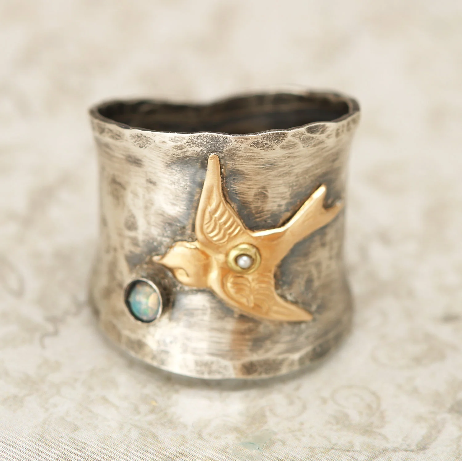 Sterling Silver Wide Band Ring, Bird Ring For Woman Unique - Image 4