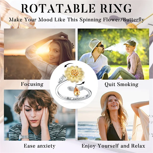"YOU ARE MY SUNSHINE" Rotating Sunflower Ring - Image 3